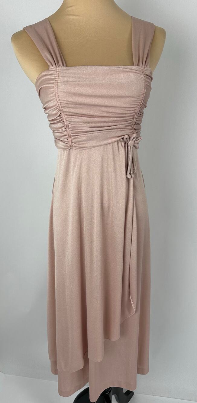 VTG Easy Street Pink Shimmer Ruched Empire Midi Dress Formal Ballet Fairy - S